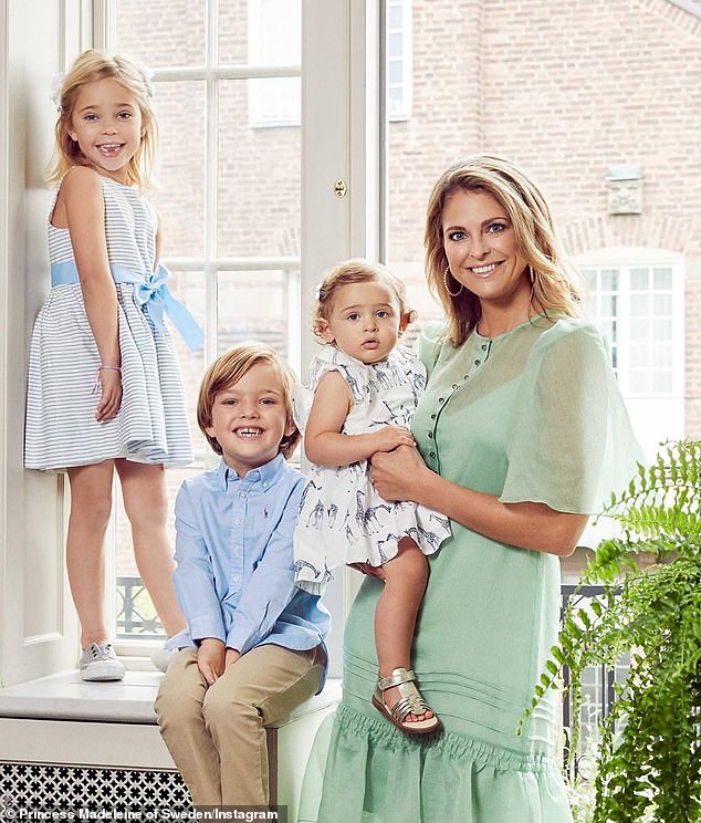 Royal house no more: Princess Madeleine of Sweden (right), with her children Leonore, five, Prince Nicolas, four, and Princess Adrienne, one, who are all losing their royal status