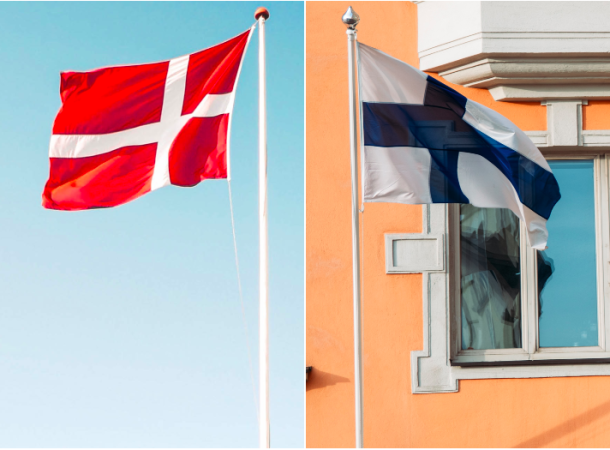 As bandeiras de Dinamarca e Finlândia